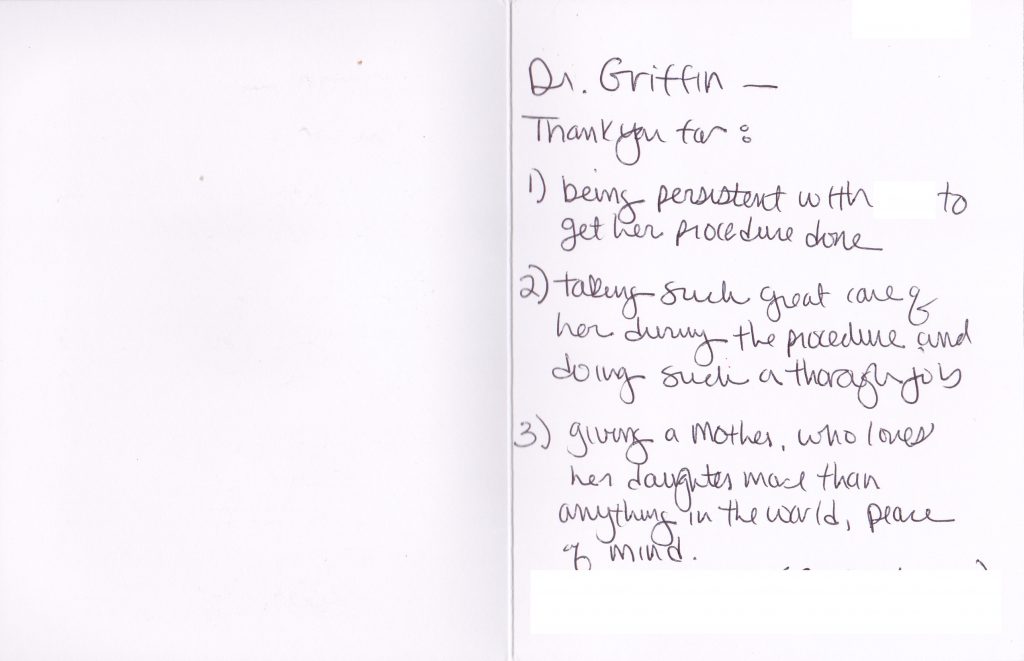 Dr. Griffin handwritten testimonial DS
