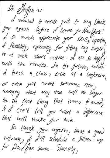 Dr. Griffin handwritten testimonial 